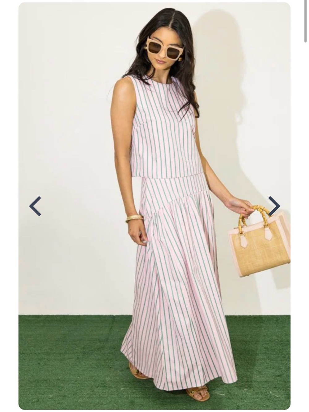 Striped Pink & Green Sleeveless Skirt Set - Women's Two-Piece - Picture 3 of 8